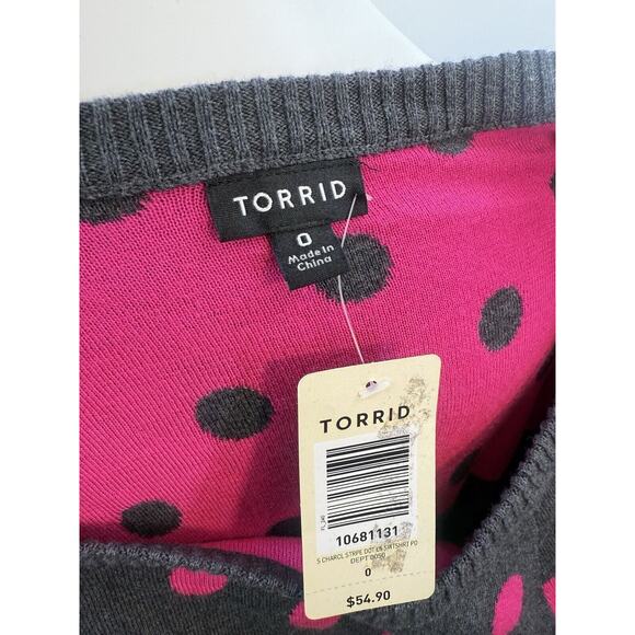 Torrid Women’s Sweater Size 0 10 NWT Grey Hot Pink Polka Dot Winter Casual - Picture 4 of 4
